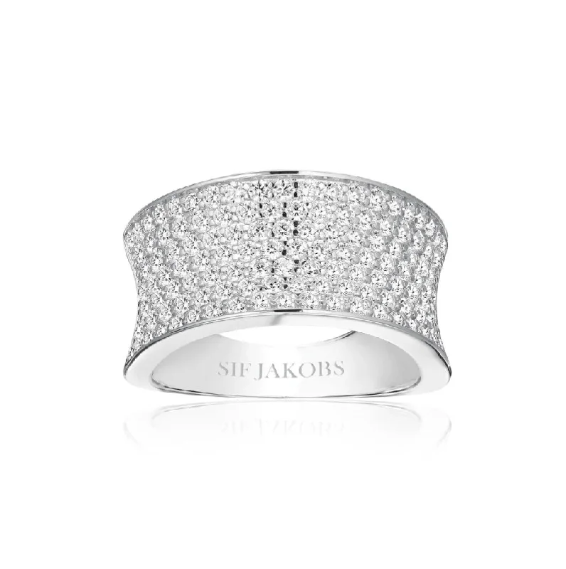 women’s fashion statement rings-Felline Concavo Silver Ring w. Zirconias