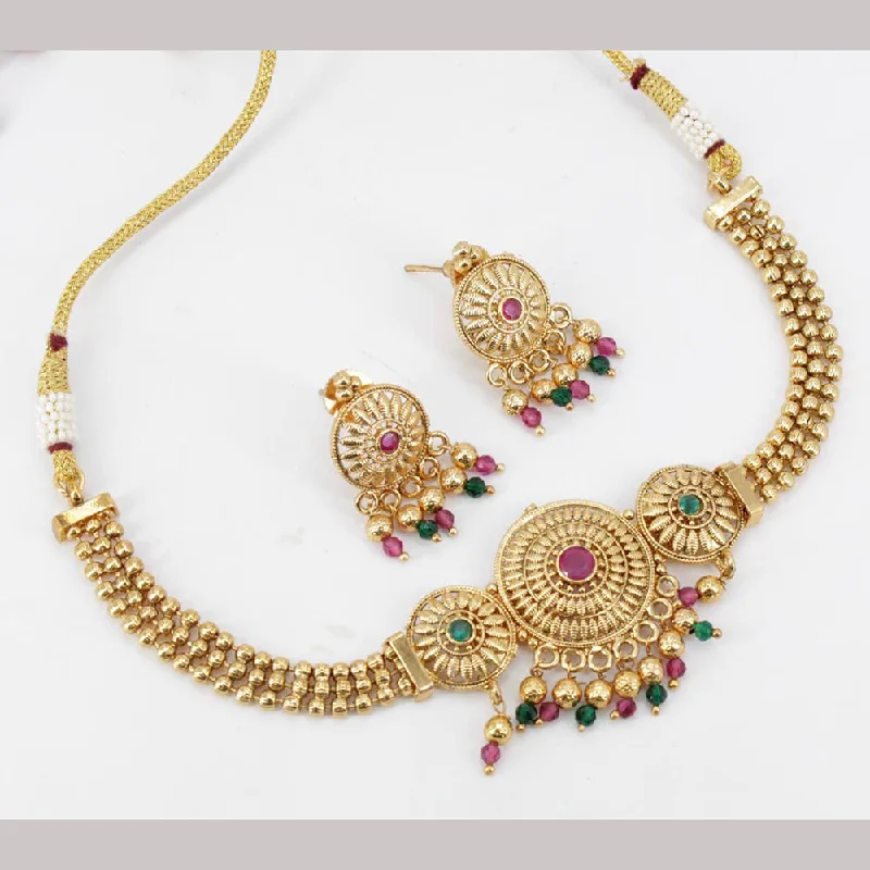 women’s gold statement necklaces-Sai Fashion Gold Plated Choker Necklace Set