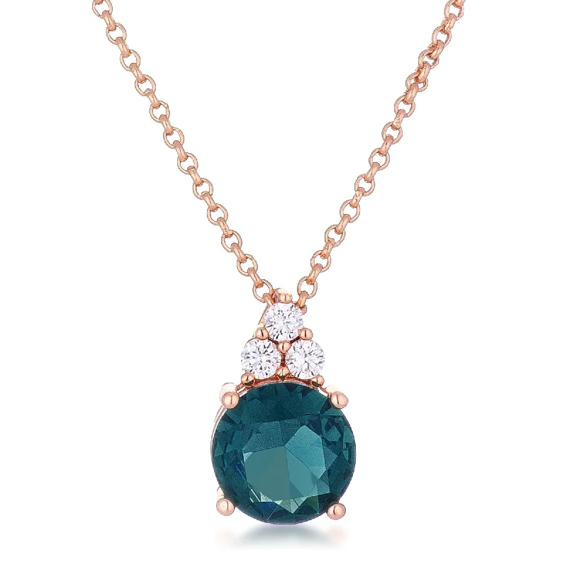 women’s charm necklaces-Abigail Blue Green 9mm Round CZ Pendant Necklace | 3.1ct