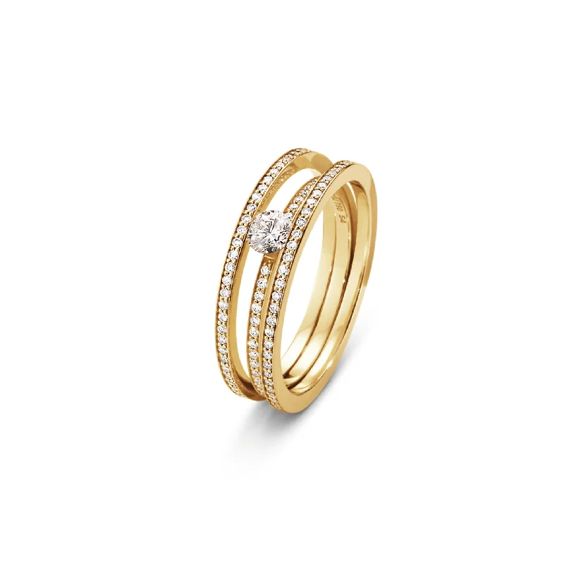 women’s stackable rings-Halo Solitaire 18K Gold Ring w. Diamonds 0.58 ct