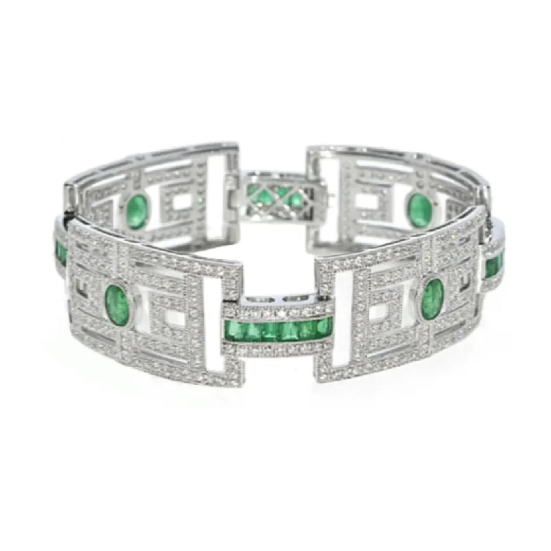 women's sunstone bracelets-Art Deco Emerald and Diamond Bracelet