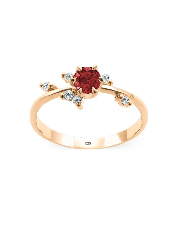 women’s white gold rings-Your Way N°6 18K Gold Ring w. Garnet & Diamonds