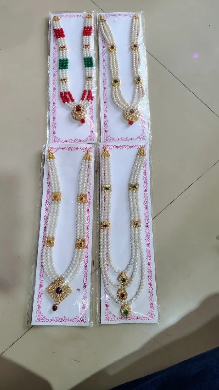 women’s diamond necklaces-Palak Art Gold Plated Pota Stone And Pearl Necklace Set (Assorted Design)