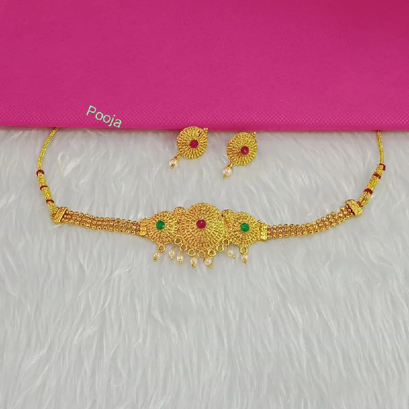 women’s wedding necklaces-Pooja Bangles Gold Plated Pota Stone Choker Necklace Set