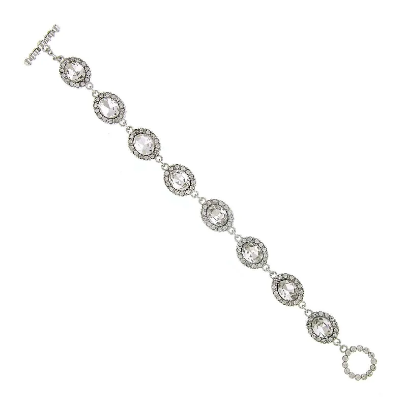 women's alloy bracelets-2028 Jewelry Oval Faceted Crystal Link Toggle Bracelet