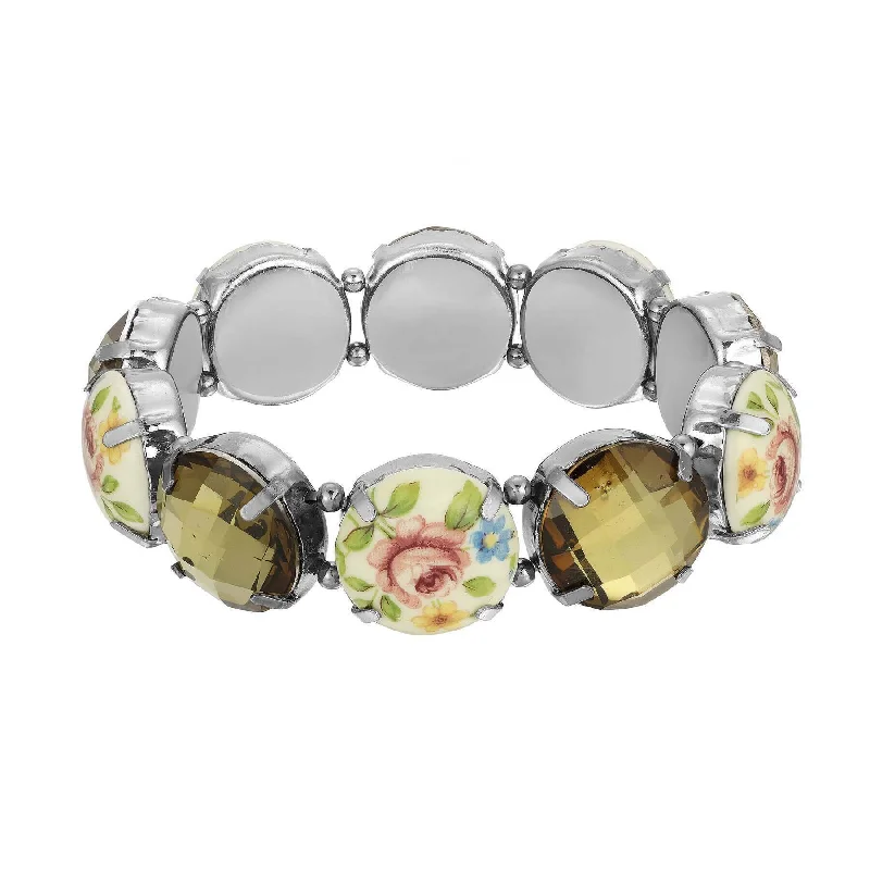 women's acrylic bracelets-1928 Jewelry Olivine & Multicolored Floral Stone Stretch Bracelet