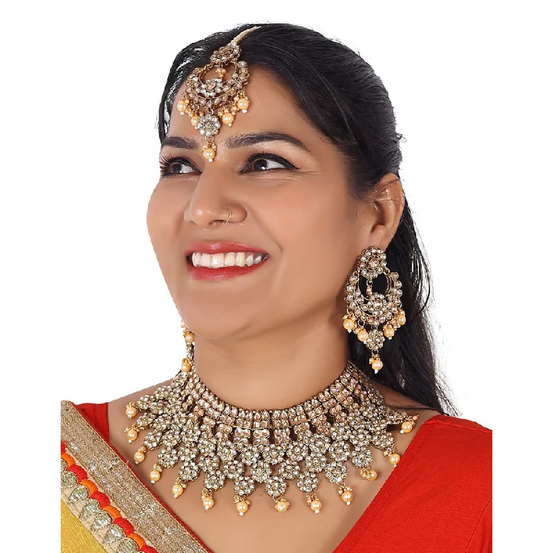 women’s personalized necklaces-Lucentarts Jewellery Gold Plated Kundan Necklace Set