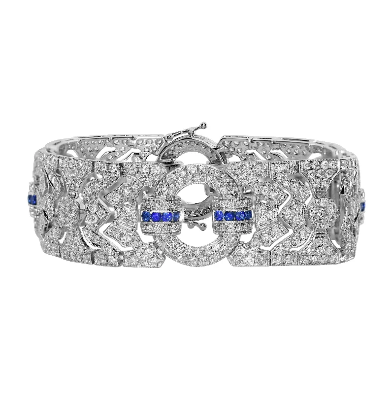 women's anniversary bracelets-Antique Sapphire & Diamond Bracelet