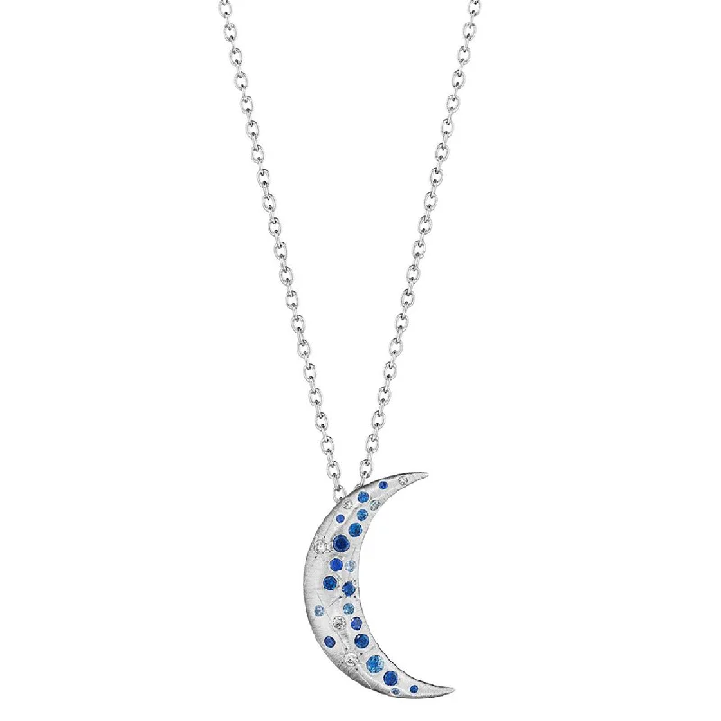 women’s elegant necklaces-Blue Sapphire Galaxy Crescent Necklace