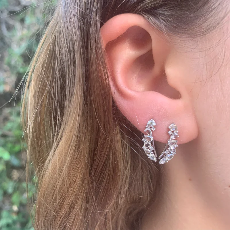 women's birth month earrings-Large Diamond Cluster Climber Earring