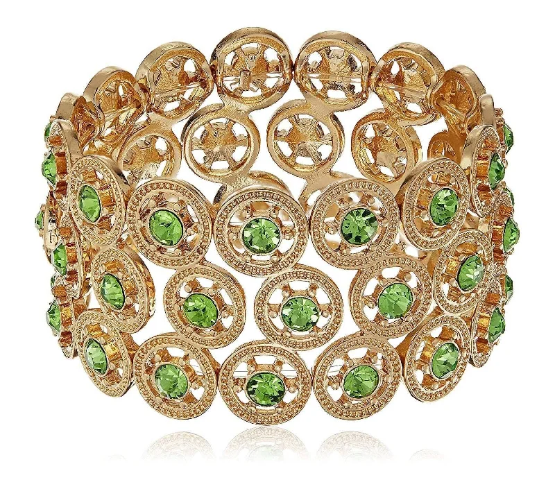 women's heavy bracelets-2028 Jewelry Round Spoked Crystal Stretch Bracelet