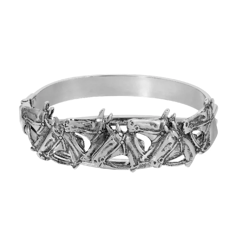 women's resin bracelets-1928 Jewelry Racing Horse Silver Hinge Bracelet