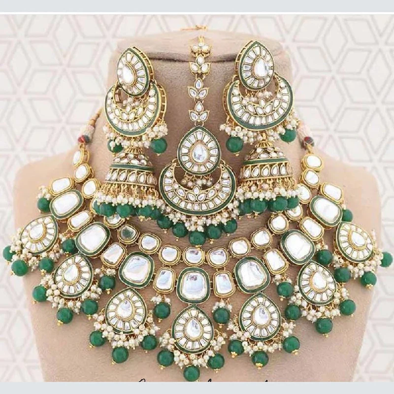 women’s pearl necklaces-India Art Gold Plated Kundan Necklace Set