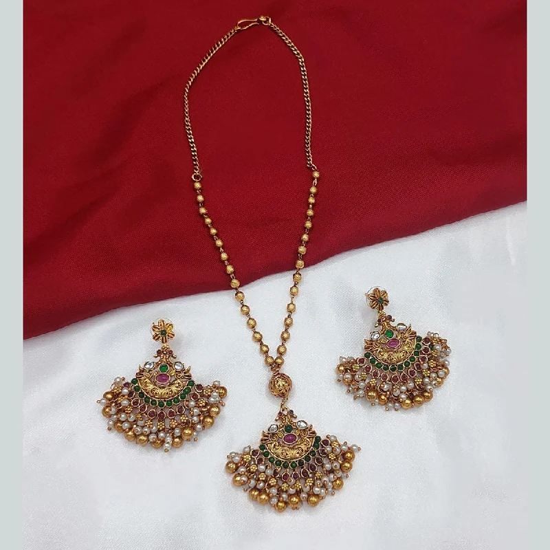 women’s romantic necklaces-Lucentarts Jewellery Gold Plated Pota Stone And Pearls Necklace Set