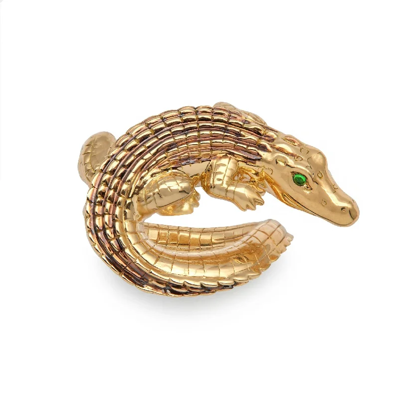 women’s custom rings-Alligator Twist 18K Gold Ring w. Tsavorite