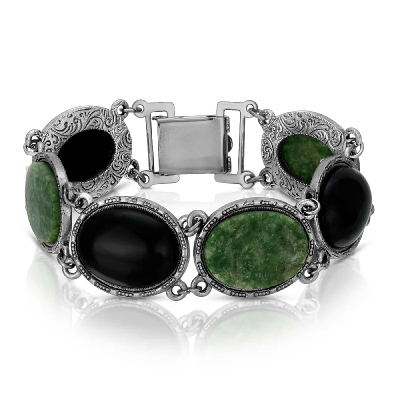 women's eco-friendly bracelets-1928 Jewelry Onyx & Jade Semi Precious Link Bracelet