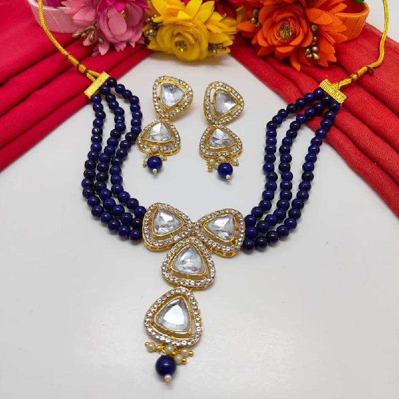 women’s floral necklaces-Palak Art Gold Plated Kundan Stone Necklace Set