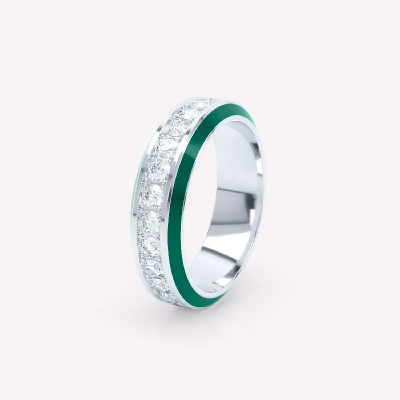 women’s emerald rings-Eternity Green 6mm 18K Whitegold Ring w. Lab-Grown Diamonds