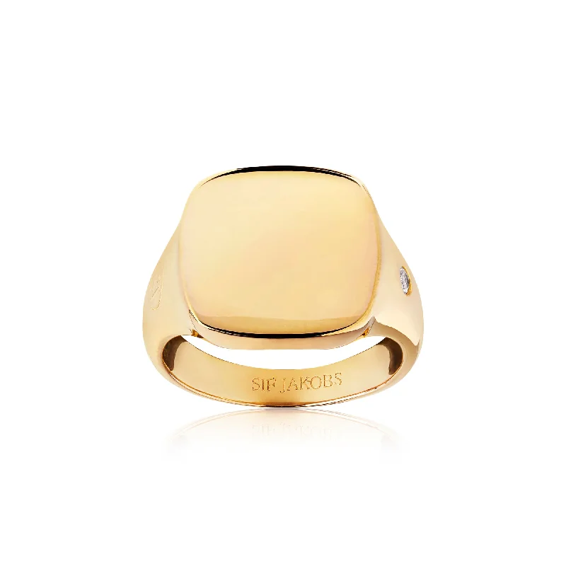 women’s fashion statement rings-Follina Pianura Quadrato Piccolo Gold Plated Ring w. White Zirconia