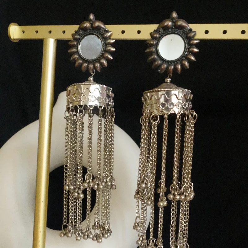 women's ethnic earrings-Long Mirror Jhumka