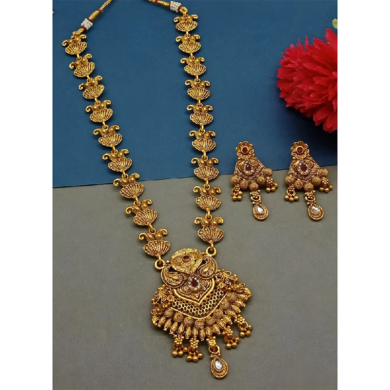 women’s ruby pendant necklaces-Gehana Mahal Gold Plated Pota Stone Necklace Set