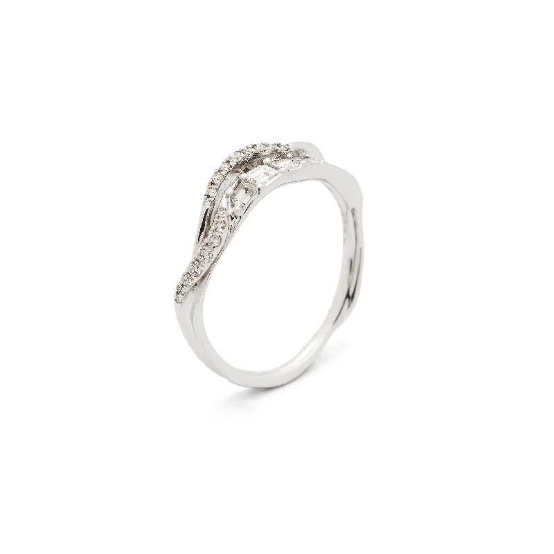 women’s floral rings-Inhale Stackable 18K White Gold Ring w. Diamonds