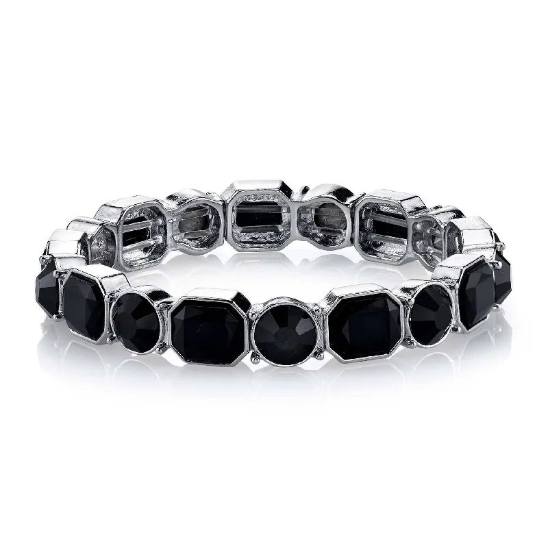 women's stackable bracelets-2028 Jewelry Octagon And Round Black Stone Stretch Bracelet