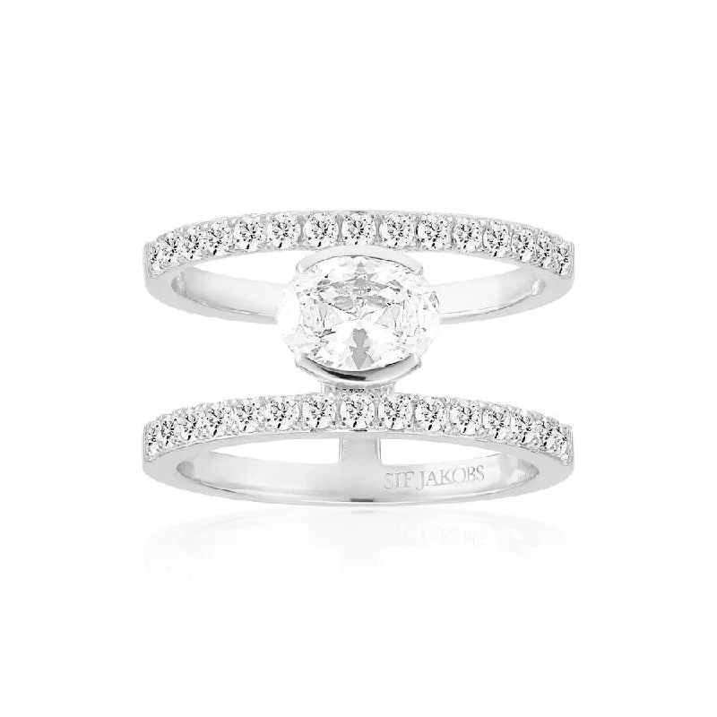 women’s custom rings-Ellisse Carezza Grande Silver Ring w. Zirconia