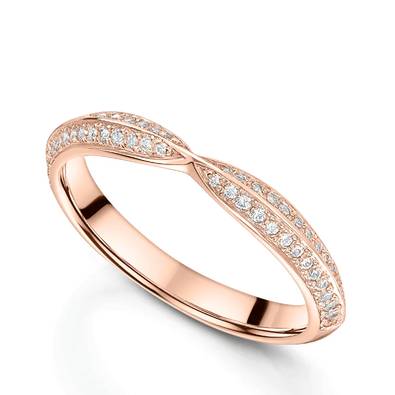 women's halo engagement rings-18ct Rose Gold Diamond Set Double Row Shaped Wedding Ring