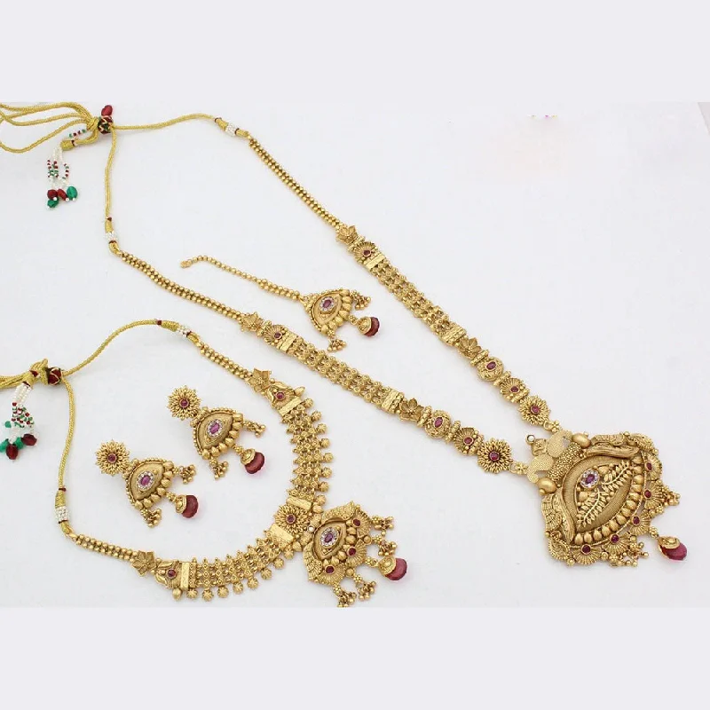 women’s pendant necklaces-Manisha Jewellery Gold Plated Pota Stone Double Necklace Set