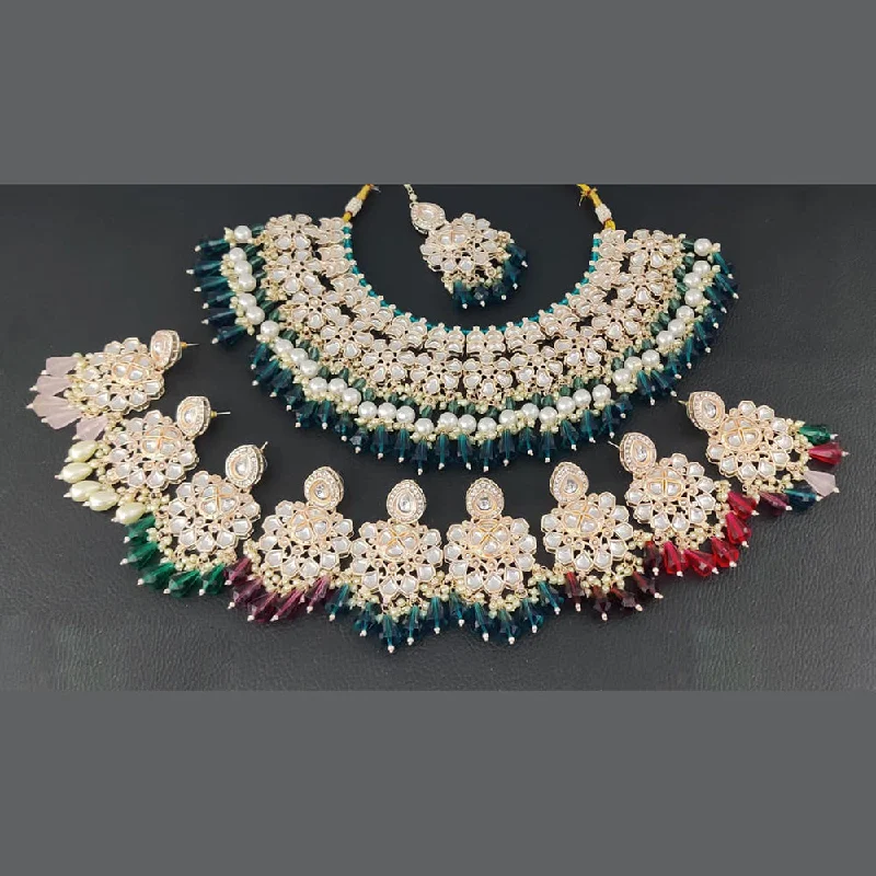 women’s silver necklaces-Rani Sati Jewels Gold Plated Kundan Necklace Set