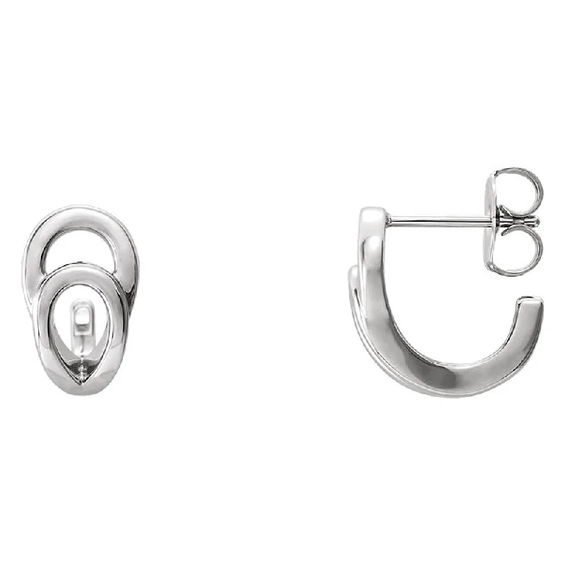 women's trendy earrings-7mm x 13mm (1/4 x 1/2 Inch) Sterling Silver Small Geometric J-Hoops