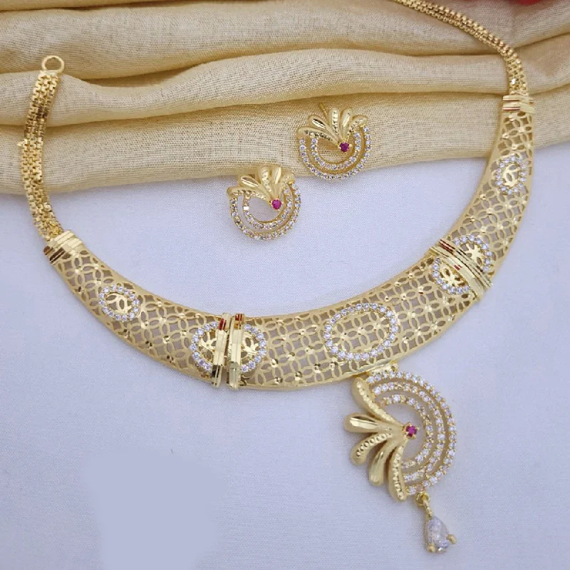 women’s gold-plated necklaces-FS Collection Gold Plated Austrian Stone Necklace Set