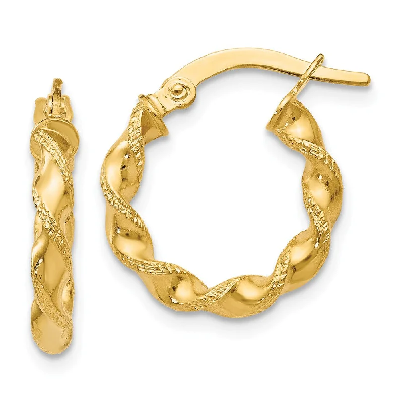 women's big earrings-2.5mm 14k Yellow Gold Polished & Textured Twisted Hoops, 16mm