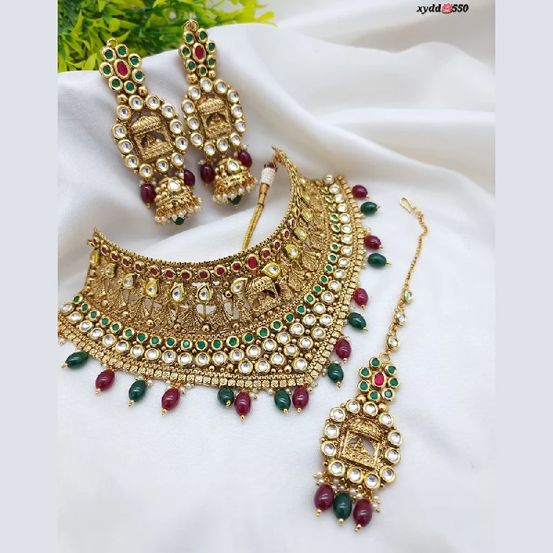 women’s pearl drop necklaces-JCM Gold Plated Kundan Stone Necklace Set