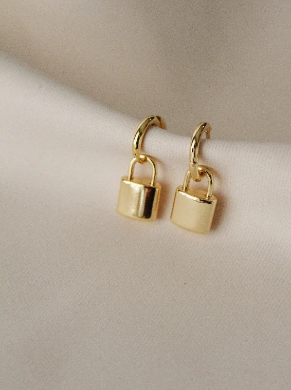 women's moon earrings-Love Lock Huggies