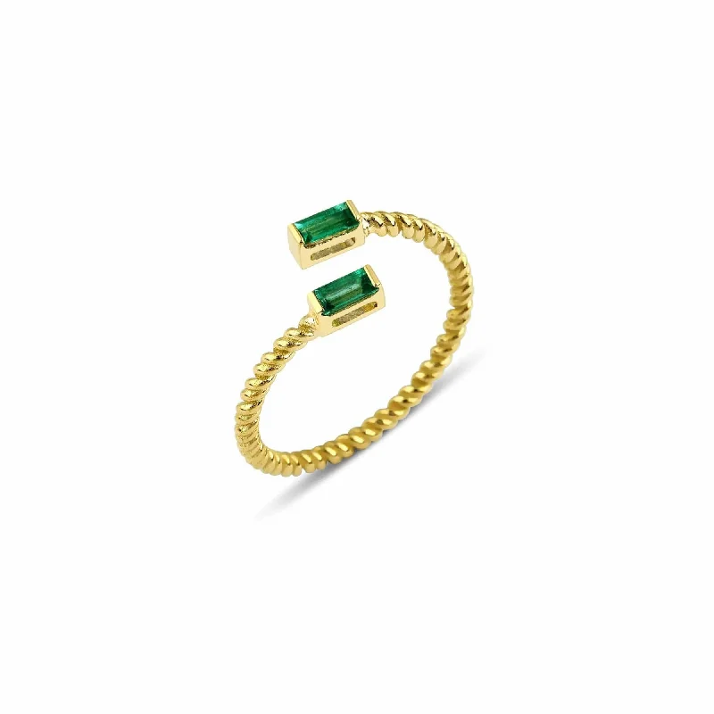 women’s round-cut rings-Lara Double Twist 18K Gold Ring w. Emeralds