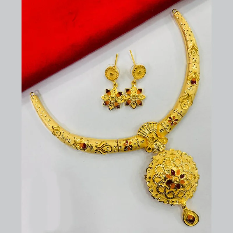 women’s gemstone necklaces-FS Collection Gold Plated Meenakari Necklace Set