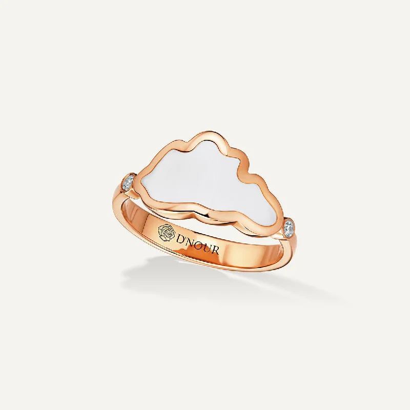 women’s birthstone rings-Allusia Love White Enamel 18K Rosegold Ring w. Diamonds