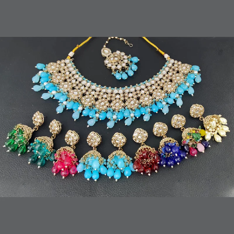 women’s moon pendant necklaces-Rani Sati Jewels Gold Plated Kundan Necklace Set