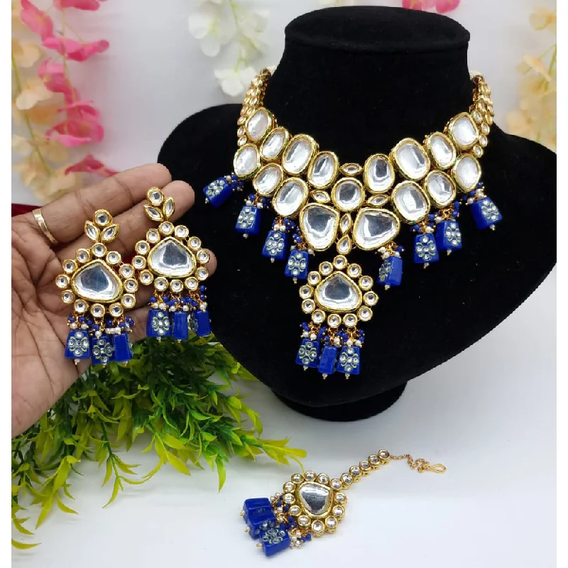 women’s vintage diamond necklaces-JCM Gold Plated Kundan Necklace Set