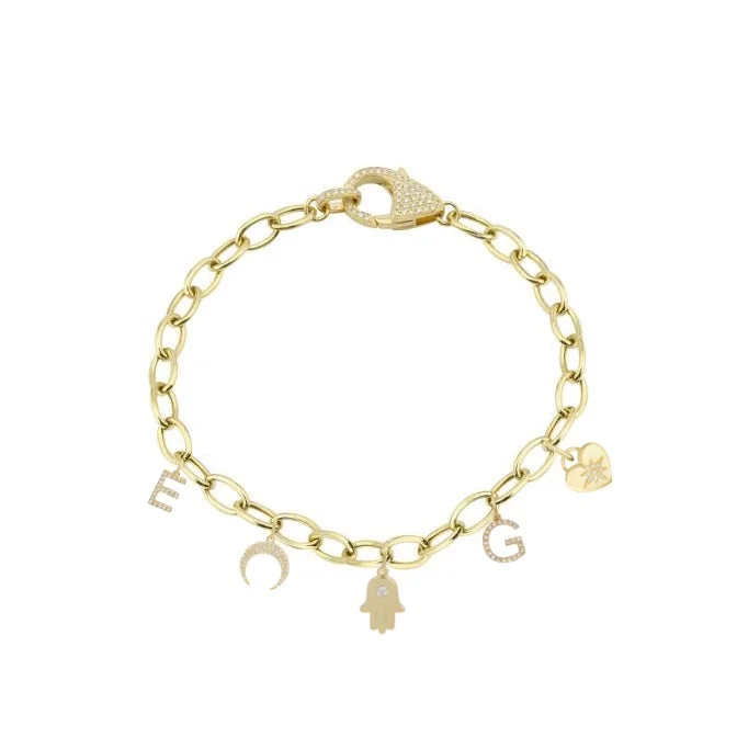 women's bohemian bracelets-Charm Bracelet with Diamond Clasp