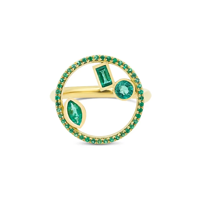 women’s princess cut rings-Project 2020 18K Gold Ring w. Emeralds & Diamond