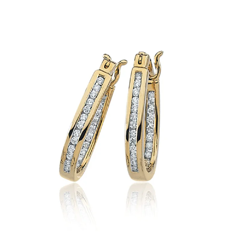 women's double stud earrings-1/3 Cttw, Channel Set Diamond Hoops - 14k Yellow Gold