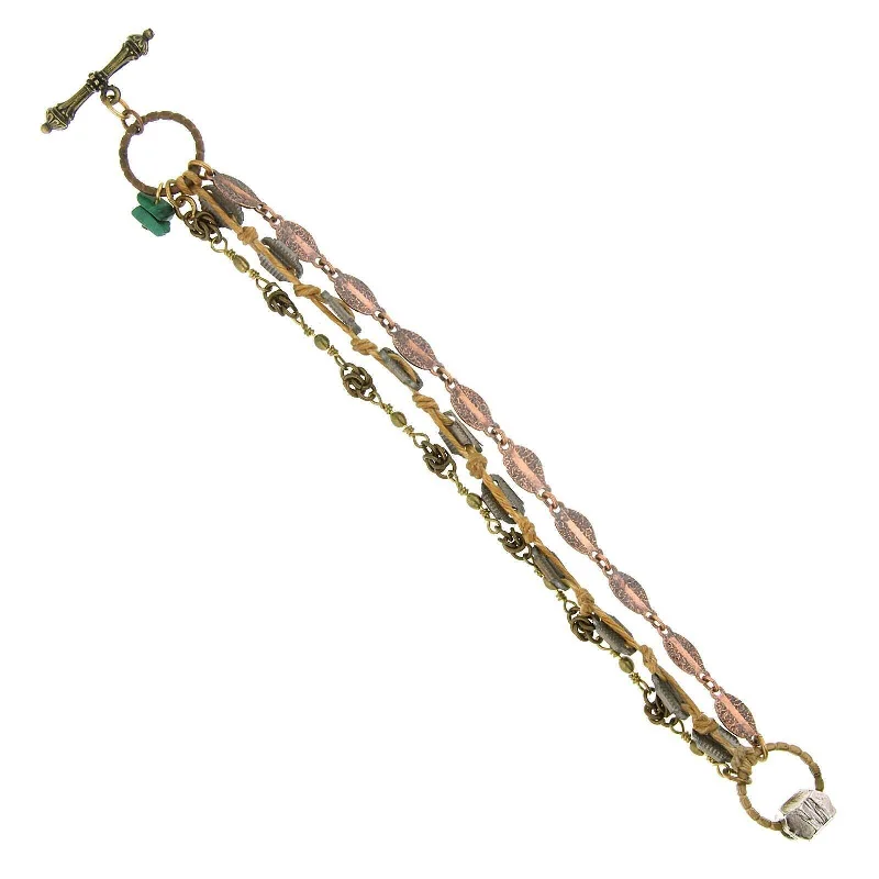 women's gold bracelets-T.R.U. Waxed Linen Woven Chain Bracelet Accented With Gemstone Malachite