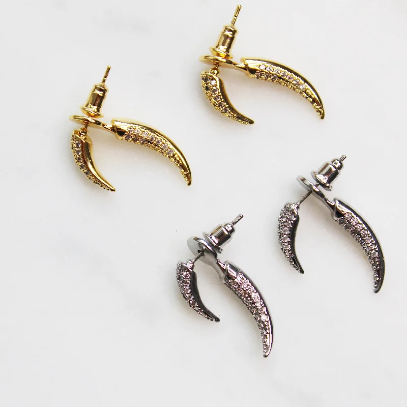 women's statement earrings-Micro Pave Tusk Earring