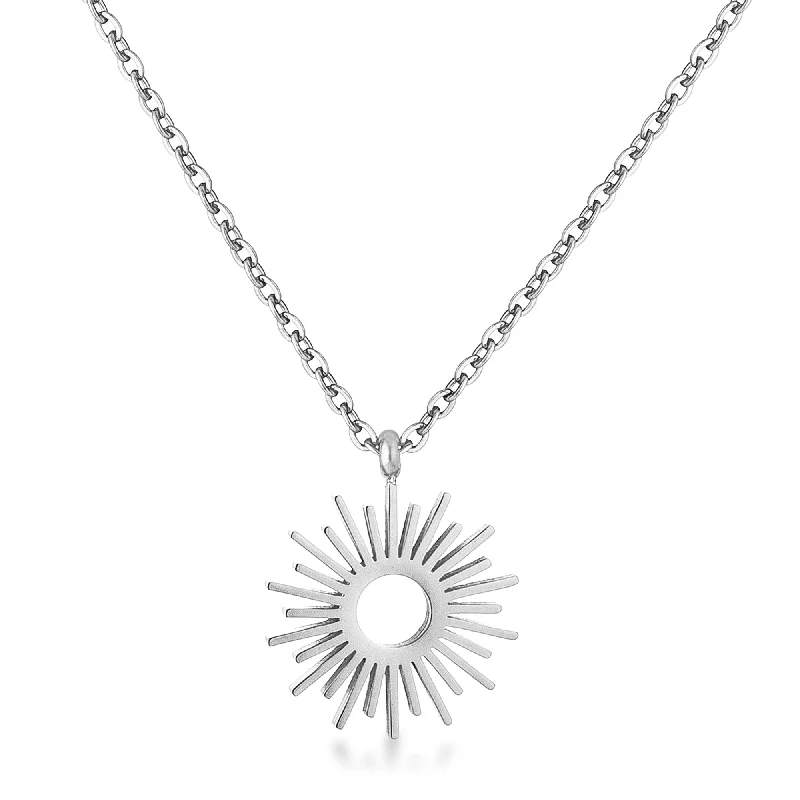 women’s moon pendant necklaces-Erma Sunburst Silver Stainless Steel Necklace