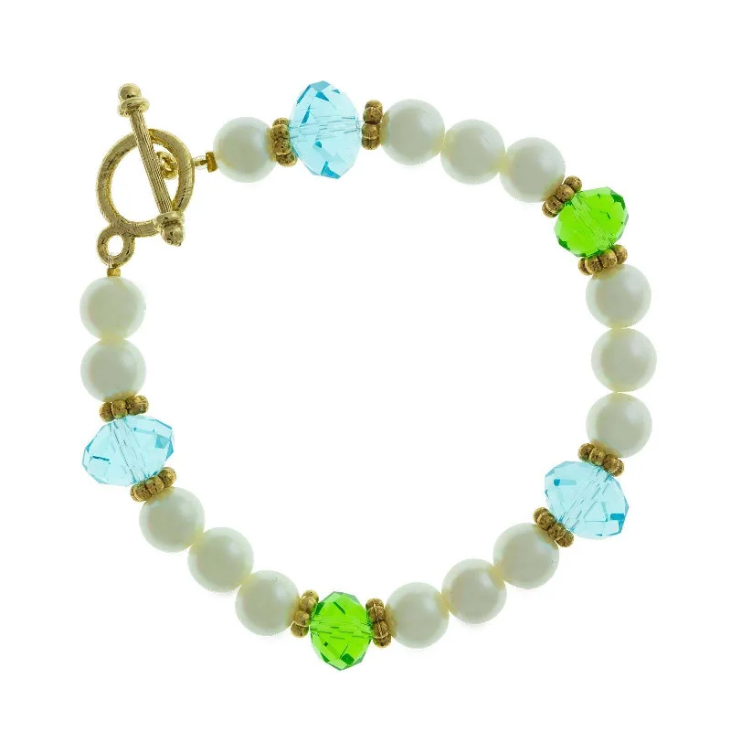 women's delicate bracelets-1928 Jewelry Faux Pearl Aqua And Green Bead Toggle Bracelet