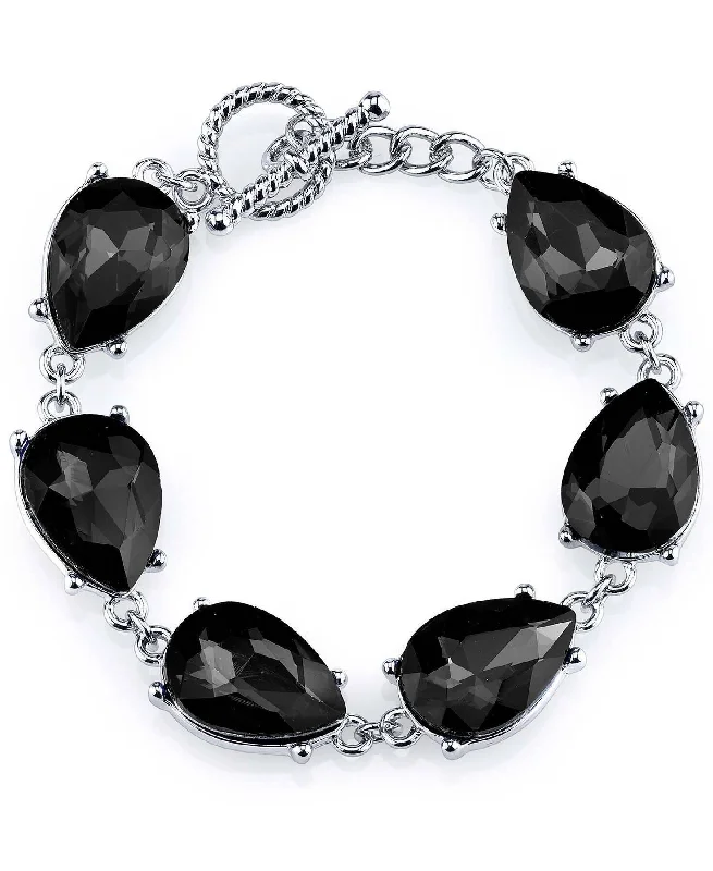 women's handmade bracelets-2028 Jewelry Black Faceted Teardrop Glass Stone Toggle Bracelet