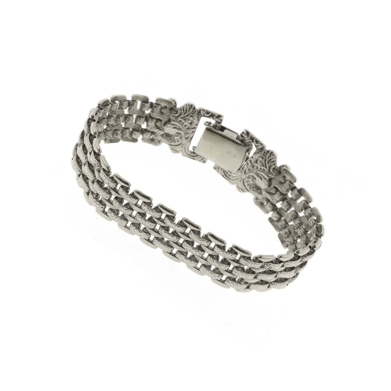 women's matching couple bracelets-1928 Jewelry Silver Classic Textured Mesh Link Bracelet